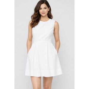 Gap Striped Seersucker Fit & Flare Cotton Dress Optic White Size 0 NWT Pockets